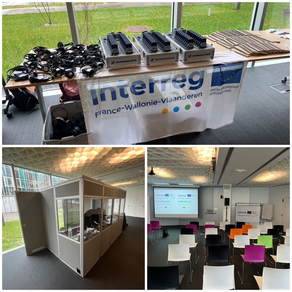 Tolken, cabines en microfoons geleverd door Buro-T voor een Interreg-evenement.