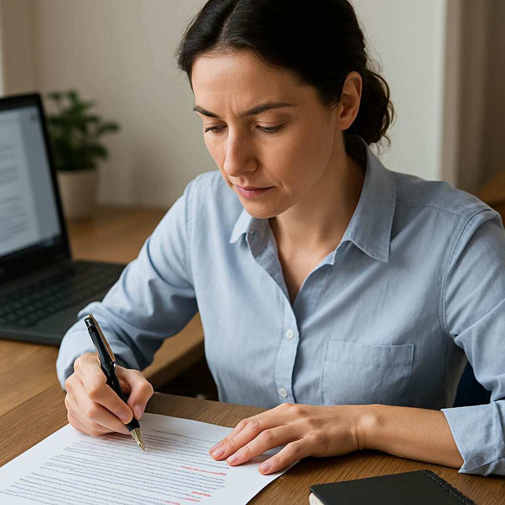 Professionele vertaler die een tekst nauwkeurig reviseert om fouten in vertalingen te voorkomen